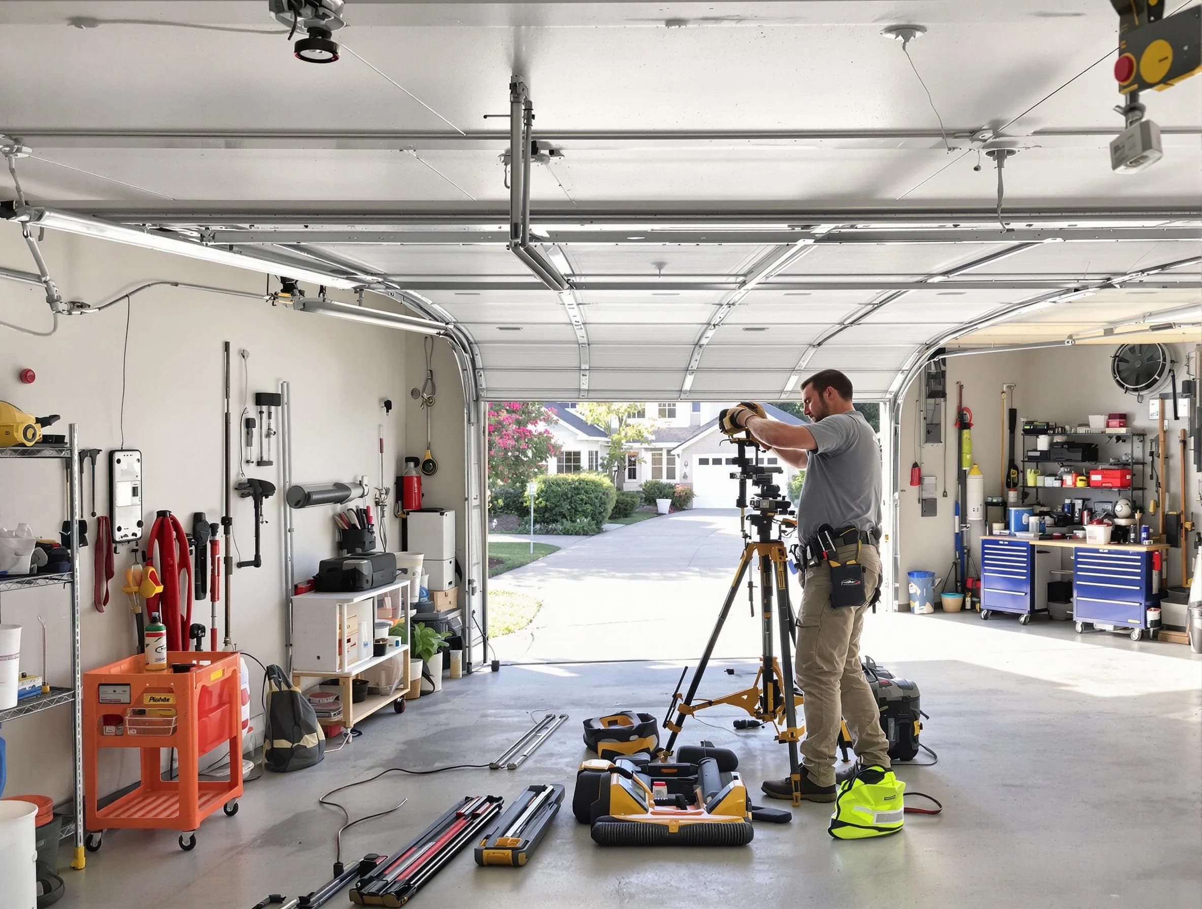 Magna Garage Door Repair specialist performing laser-guided track alignment in Magna
