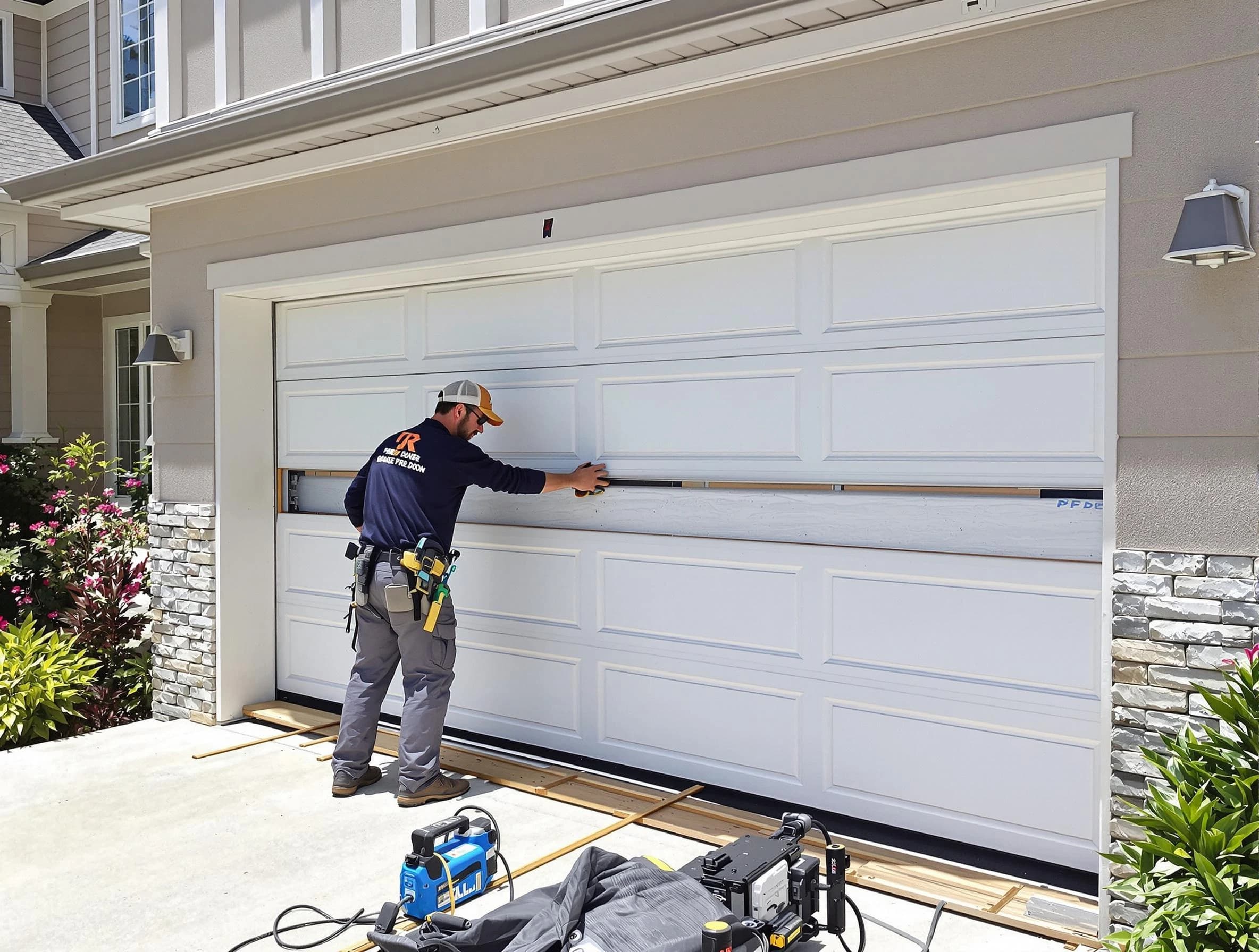 Magna Garage Door Repair team performing complete garage door replacement at Magna residence