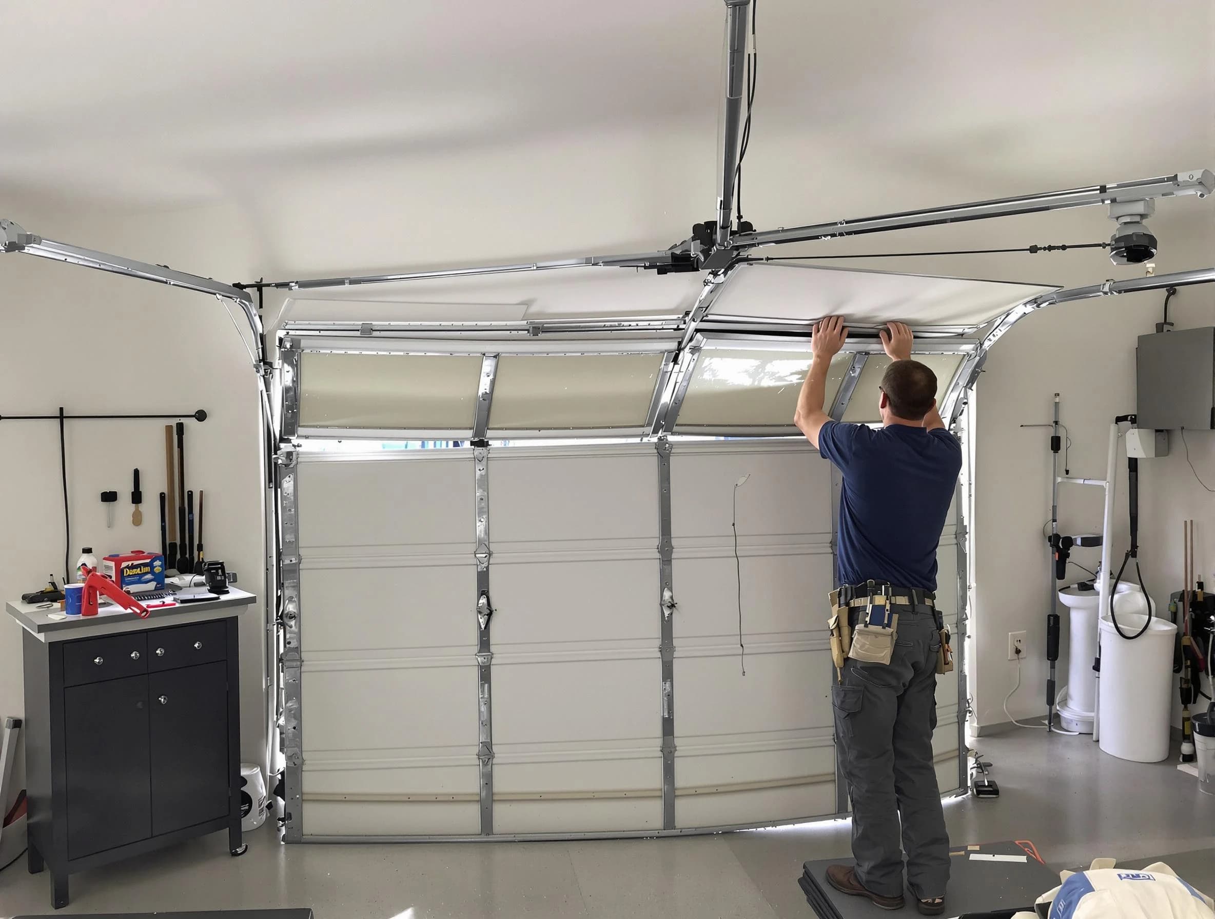 Magna Garage Door Repair specialist performing precise section replacement on Magna garage door