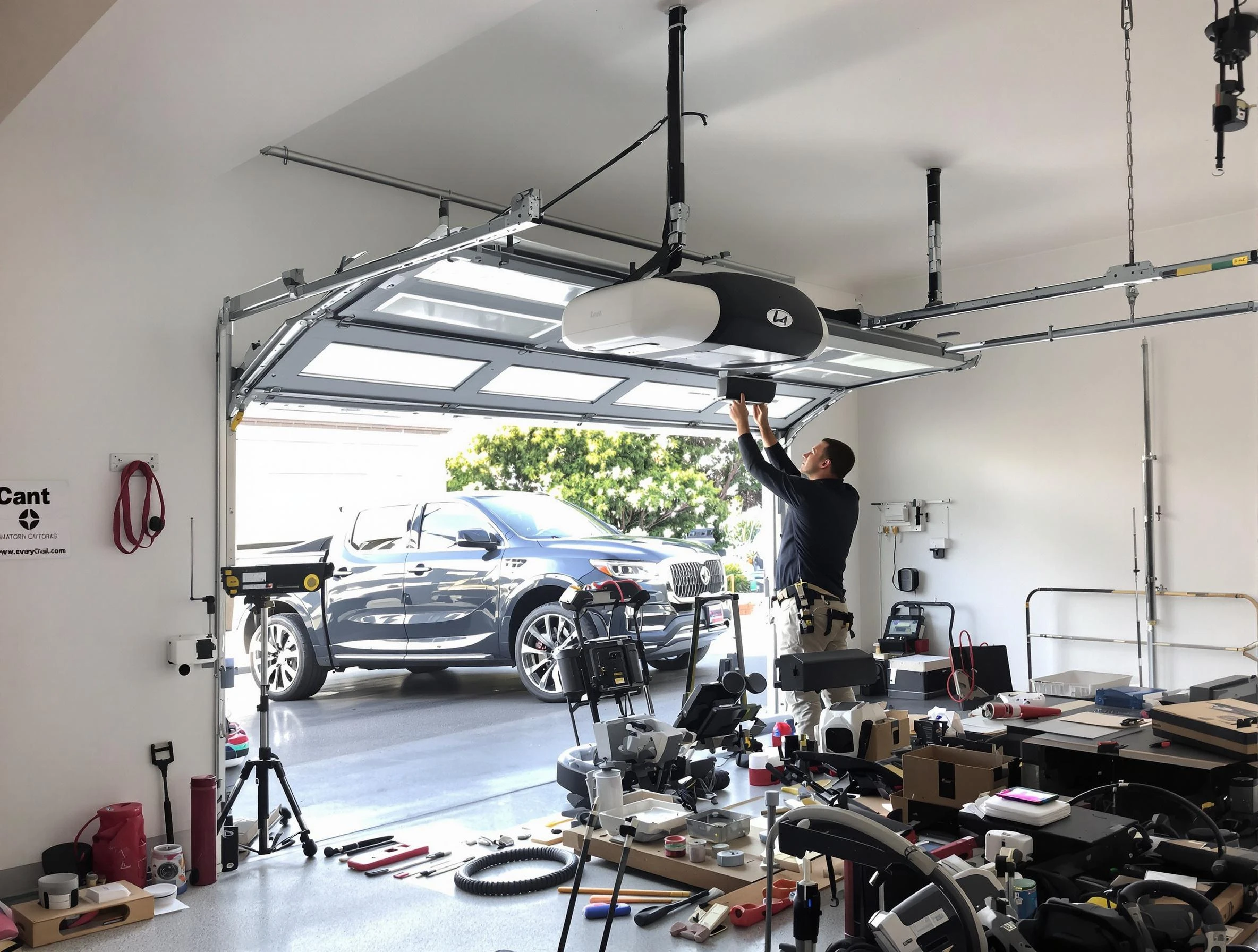 Magna Garage Door Repair specialist installing smart garage door opener system in Magna home