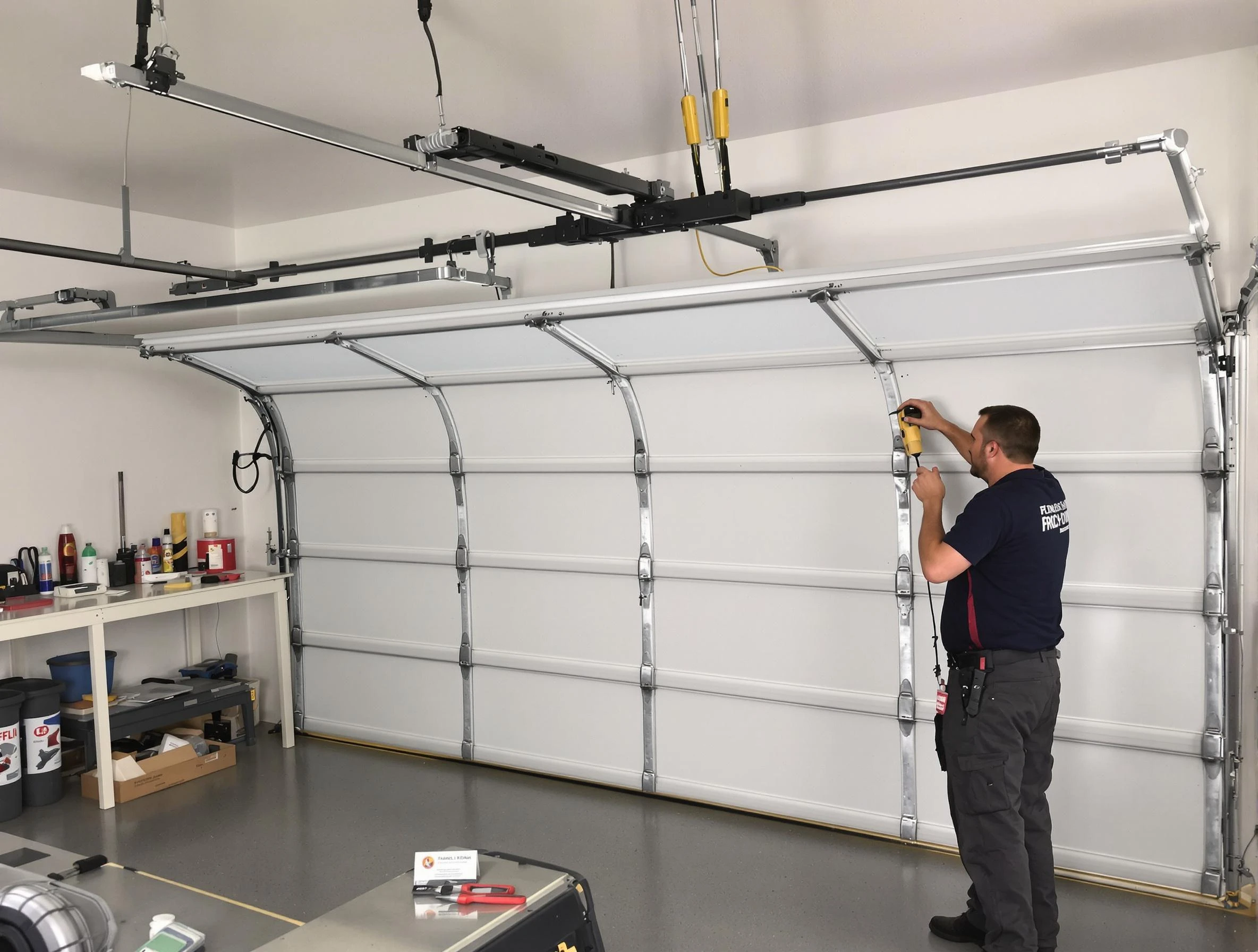 Magna Garage Door Repair certified technician performing overhead door system repair in Magna