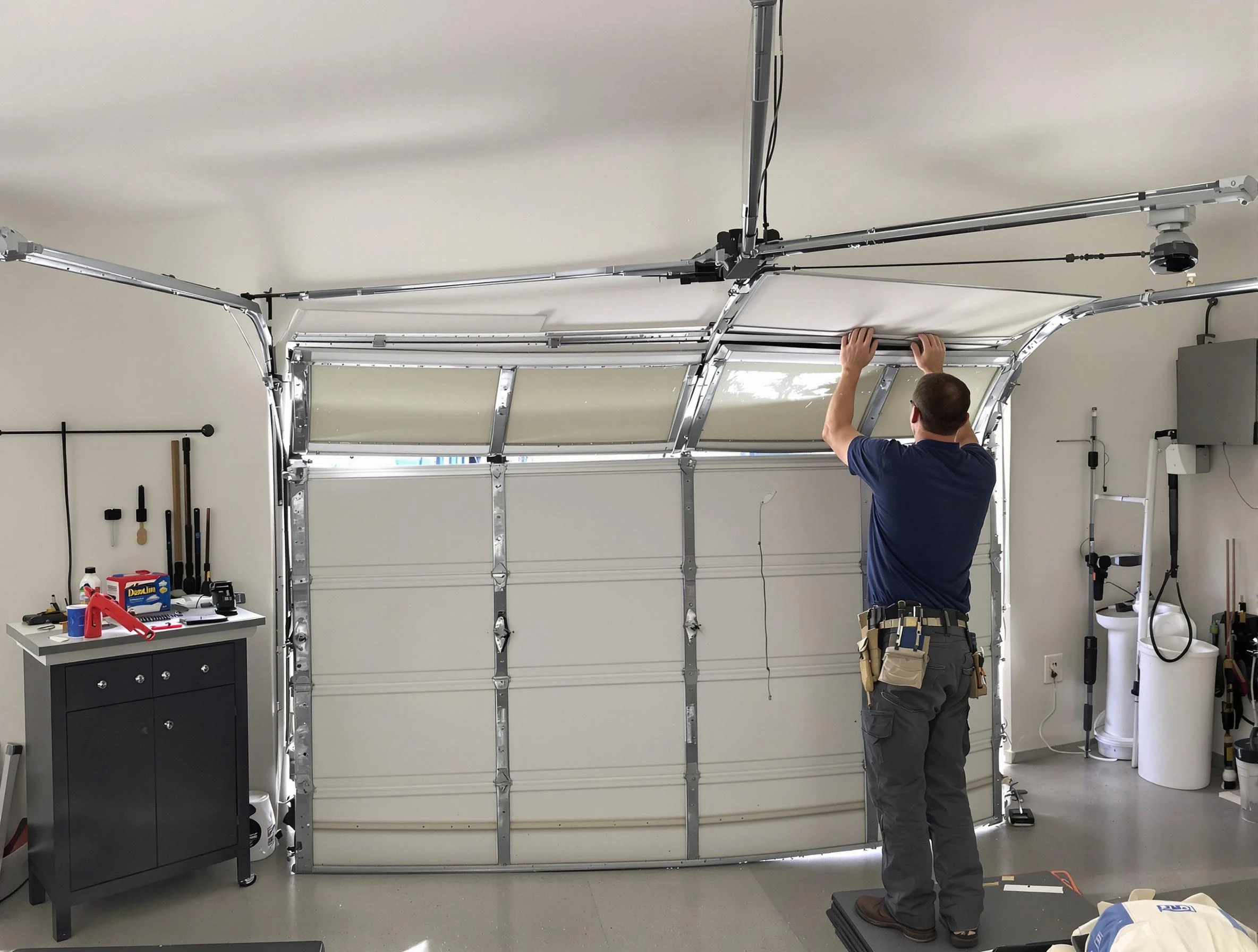 Magna Garage Door Repair specialist performing precise section replacement on Magna garage door